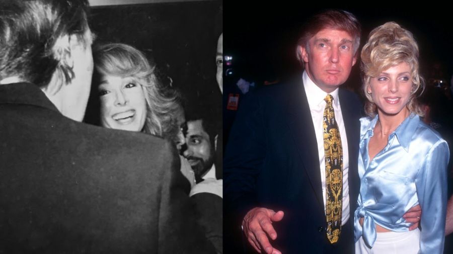 Donald Trump con E. Jean Carroll (izquierda) y con su exesposa Marla Maple (derecha) 