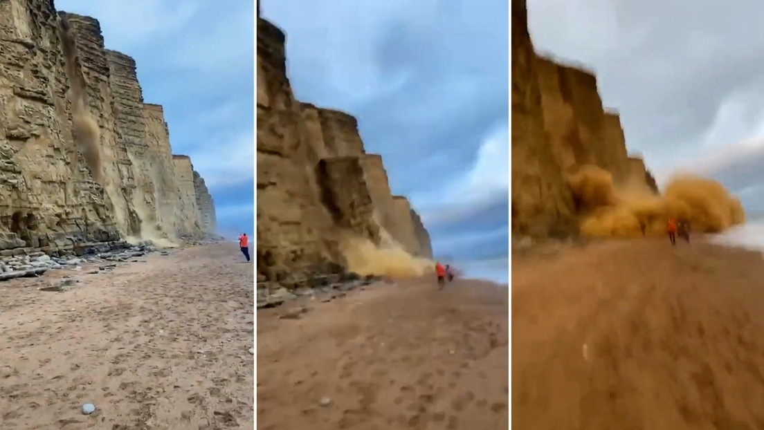 Un grupo de turistas se salva por poco de ser aplastado por el derrumbe de un acantilado